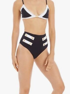 Caroline Constas Sailor Black and White High-Waist Bikini Set